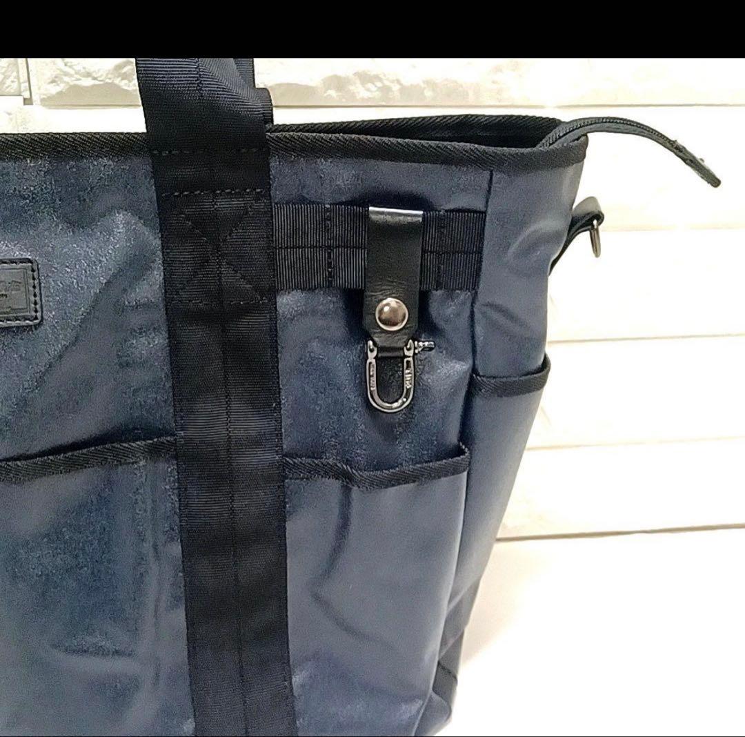 森野帆布帆布×レザー×ナイロン2wayトートバッグ紺