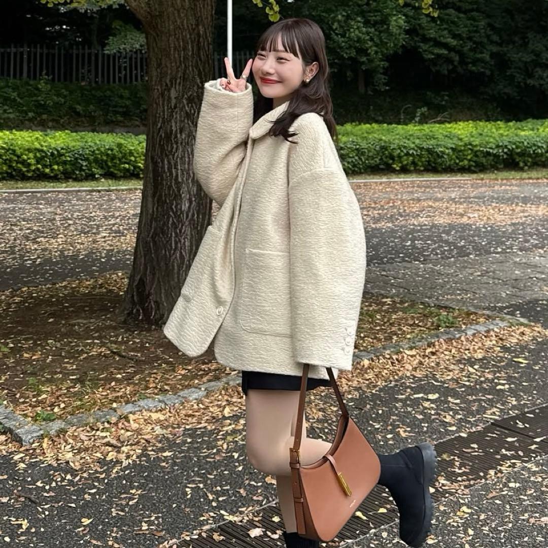 hinari ステンカラーシャギーミドルコート アイボリー　タグ付き　新品未開封