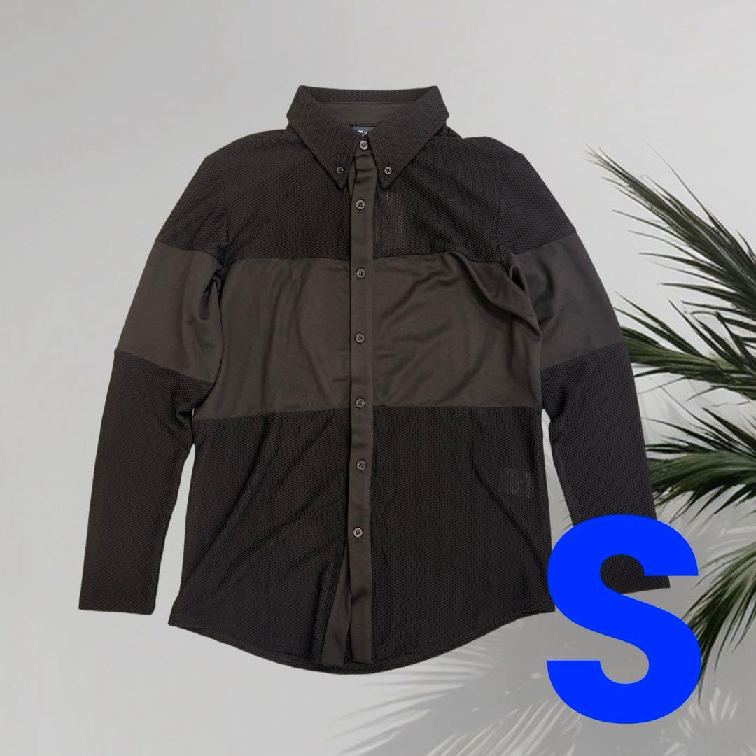 【新品】ムータマリン　ストレッチメッシュ 切替ラインシャツ　黒　Sサイズ