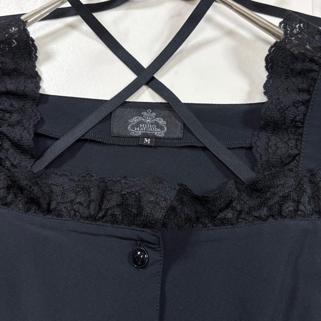 【美品】MIHO MATSUDA パフスリーブブラウス フリル レース 黒