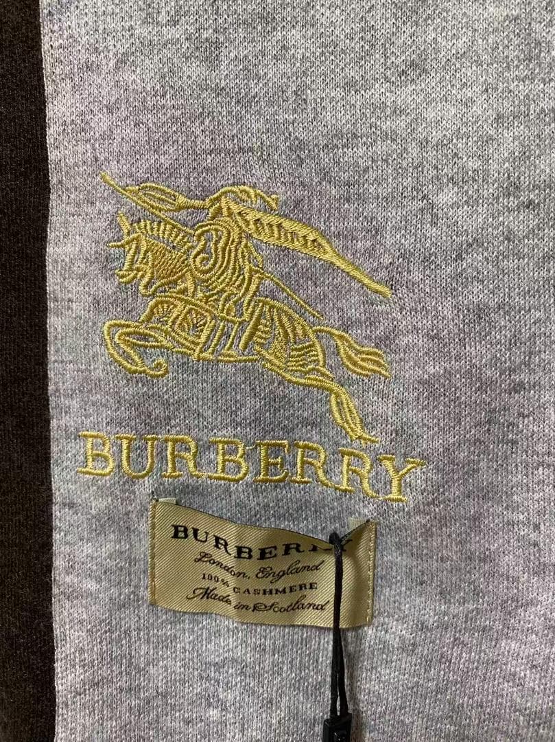 BURBERRY ナイト馬 ウールマフラー ブラウン×グレー バーバリー y