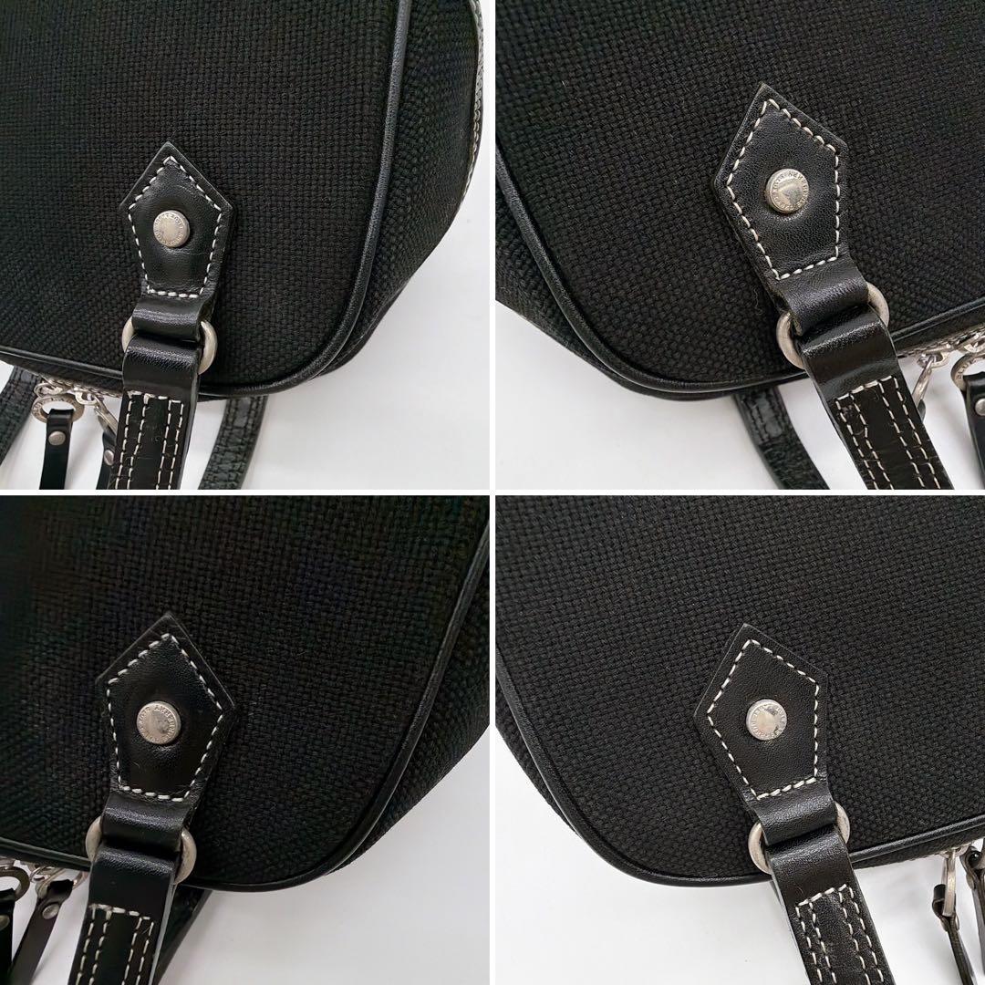 希少【バーバリーブルーレーベル】ミニボストン ハンドバッグ 黒 ピンクホース刺繍