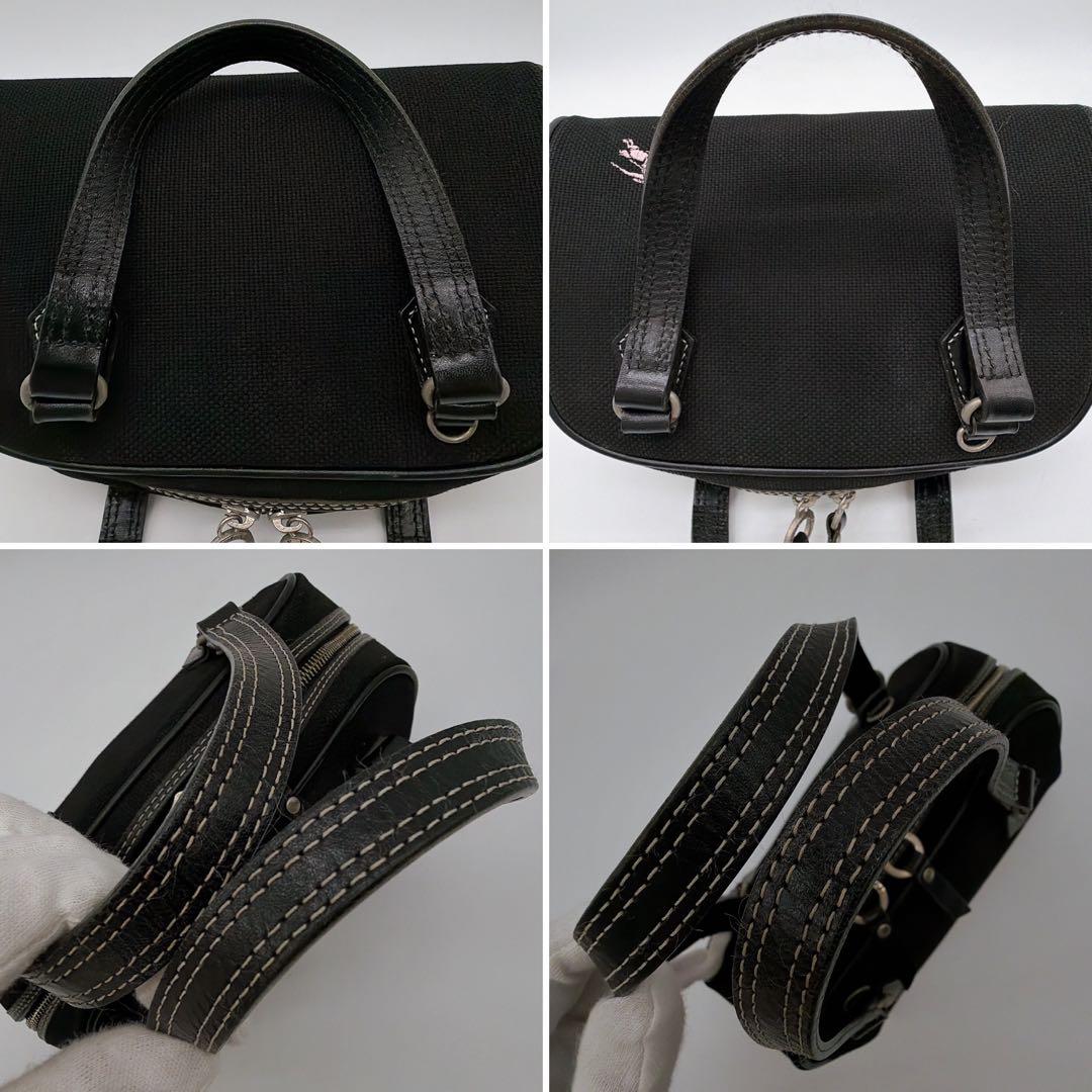 希少【バーバリーブルーレーベル】ミニボストン ハンドバッグ 黒 ピンクホース刺繍