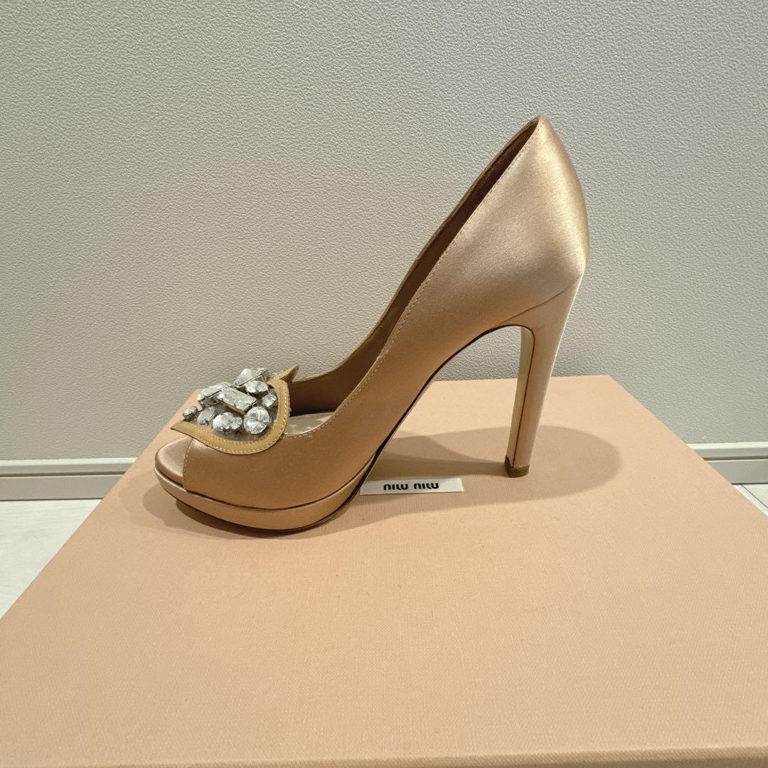 miu miu 36.5 ハートビジュー ハイヒール オープントゥ