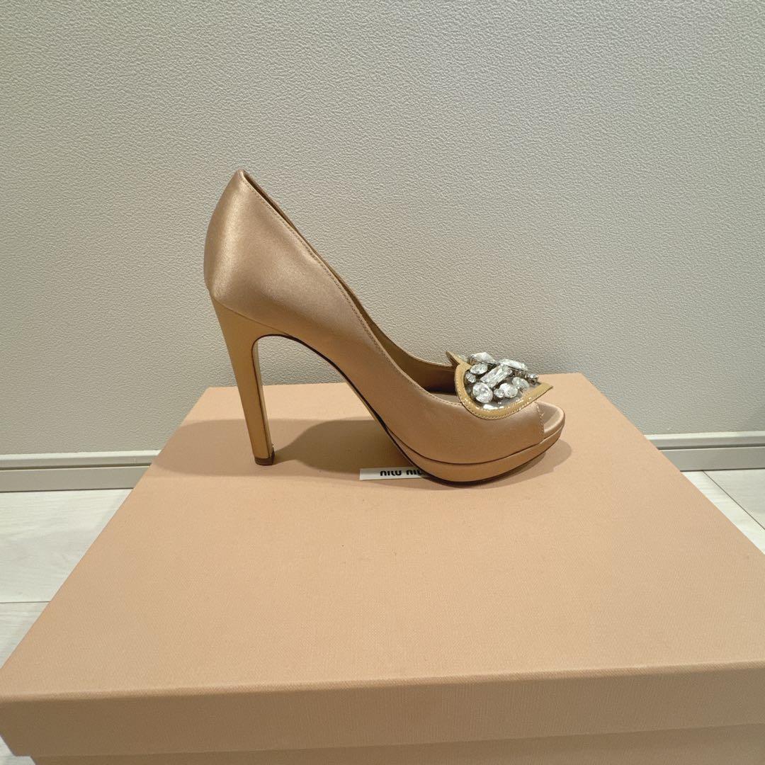 miu miu 36.5 ハートビジュー ハイヒール オープントゥ