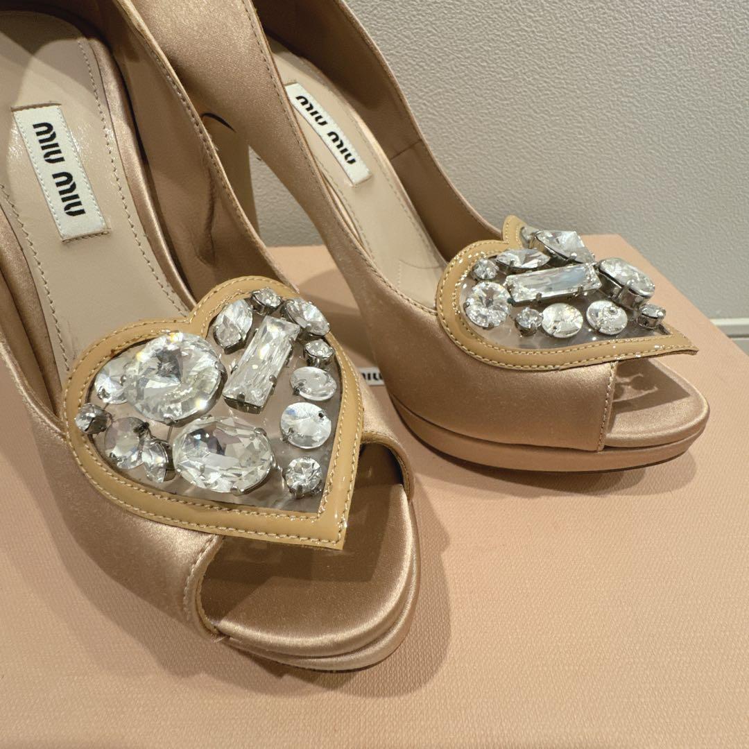 miu miu 36.5 ハートビジュー ハイヒール オープントゥ