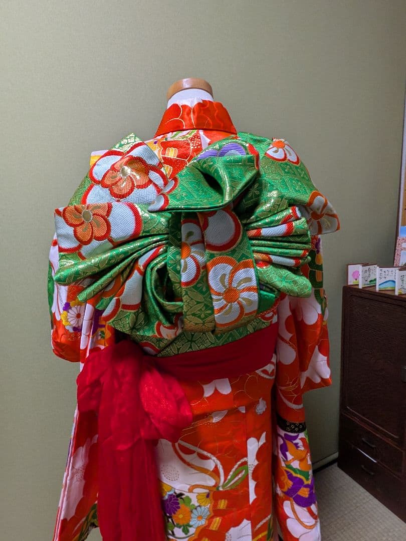 七五三　　7歳用　オレンジ花柄着物セット