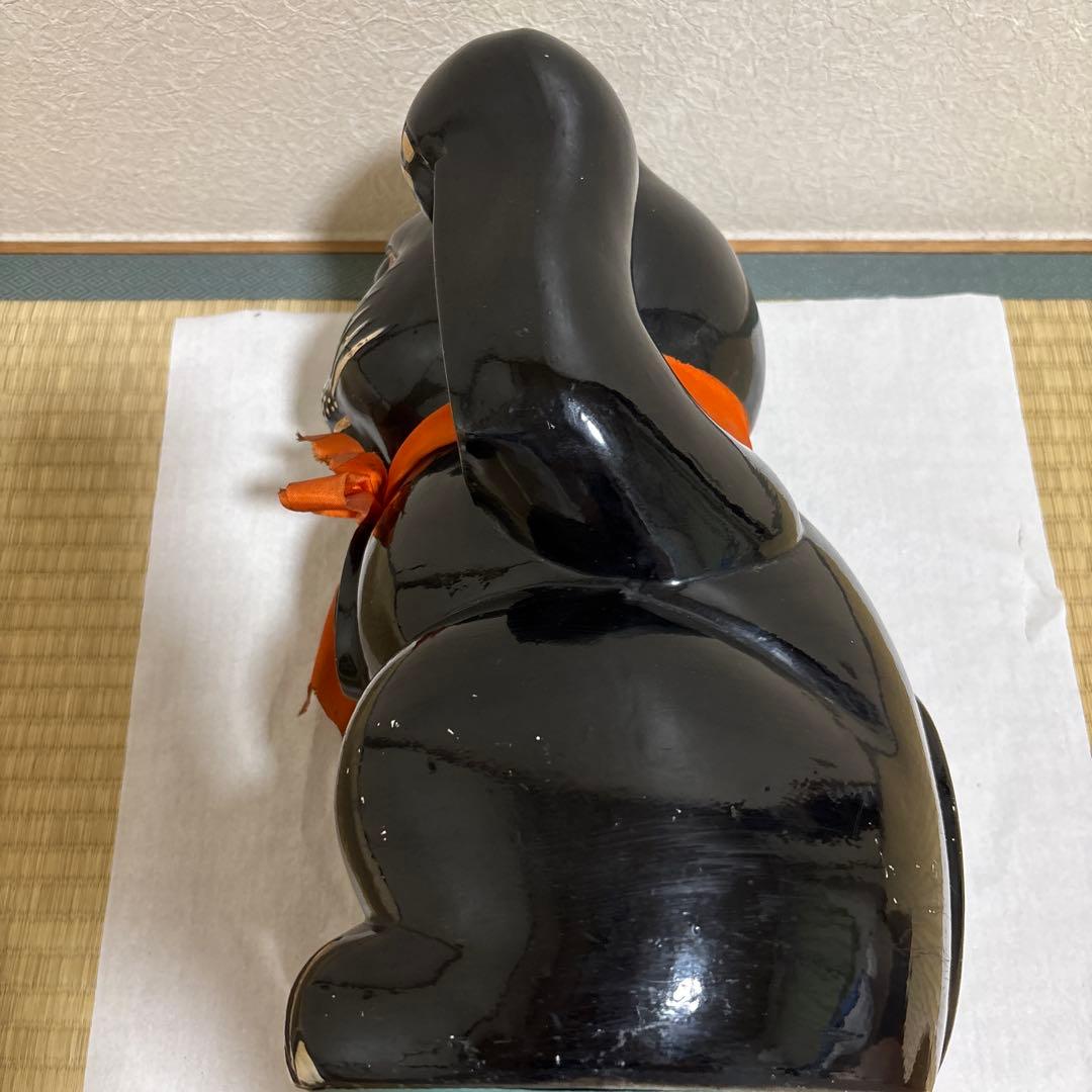 【大型 約40㎝】 招き猫 黒 左手上げ 貯金箱 レトロ 厄除け 飲食店 置物