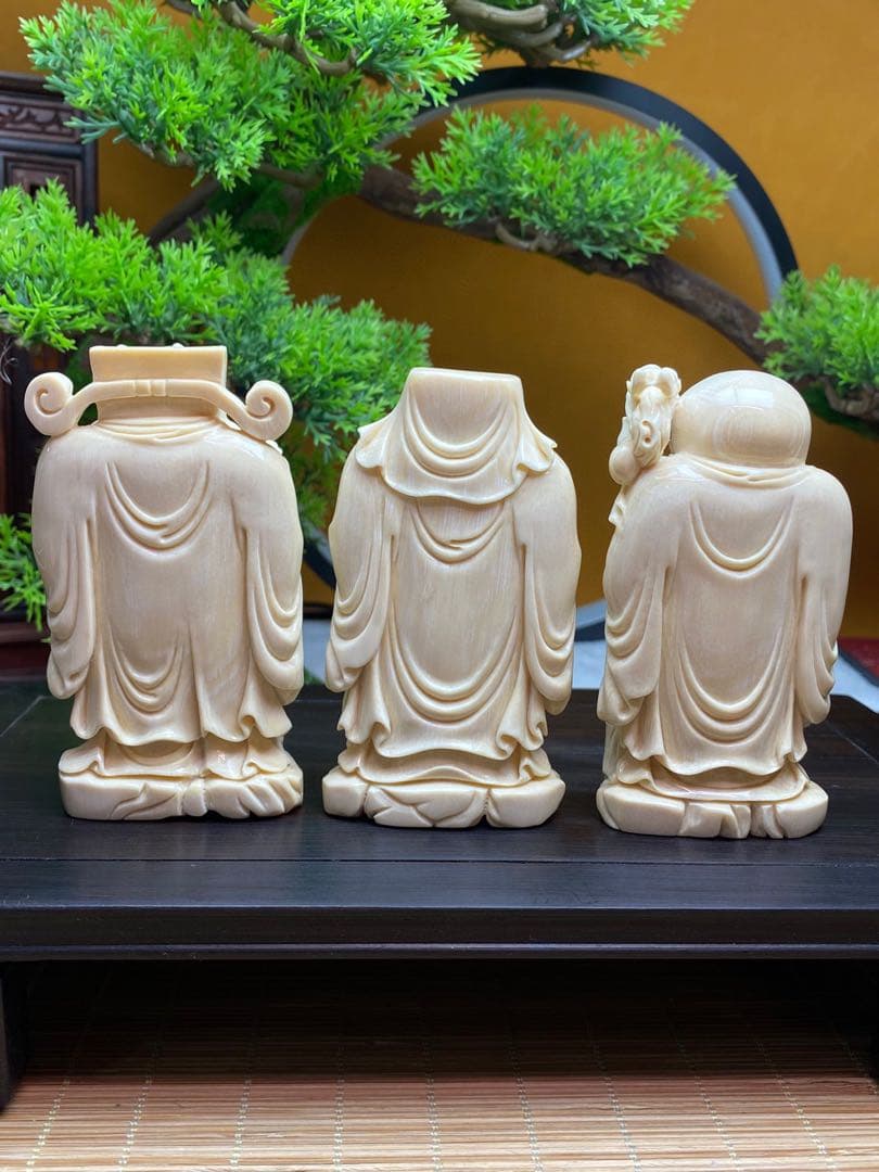 天然マンモス牙美しい手作り彫刻福禄寿置物