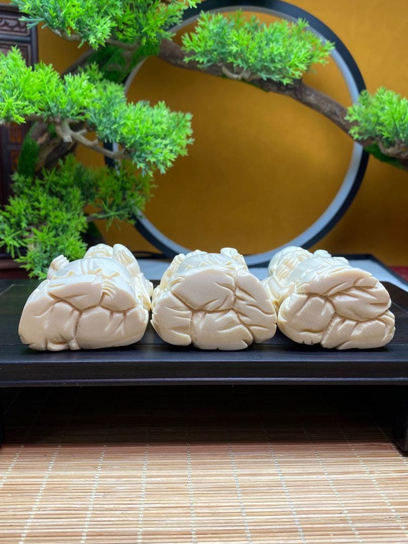 天然マンモス牙美しい手作り彫刻福禄寿置物