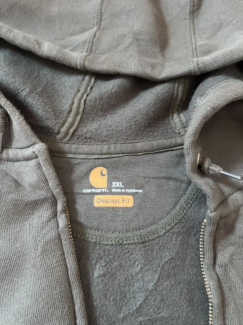Carharttジップパーカー企業ロゴ2XL カーキ オリーブ 古着