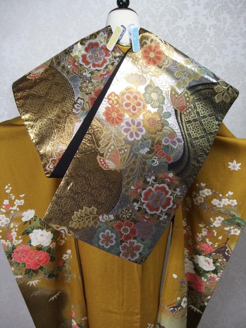 古典柄/牡丹桜/ぼかし染め/金駒刺繍/振袖フルセット　ｍ97　成人式