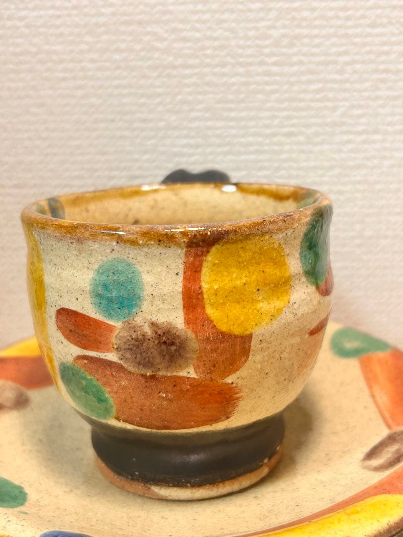 加山晴子　赤絵　カップ&ソーサー　検）壺屋焼　やちむん　民藝