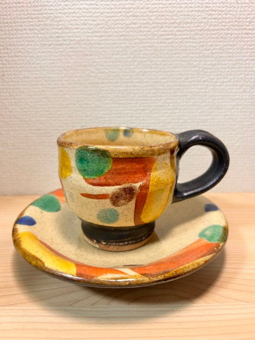 加山晴子　赤絵　カップ&ソーサー　検）壺屋焼　やちむん　民藝