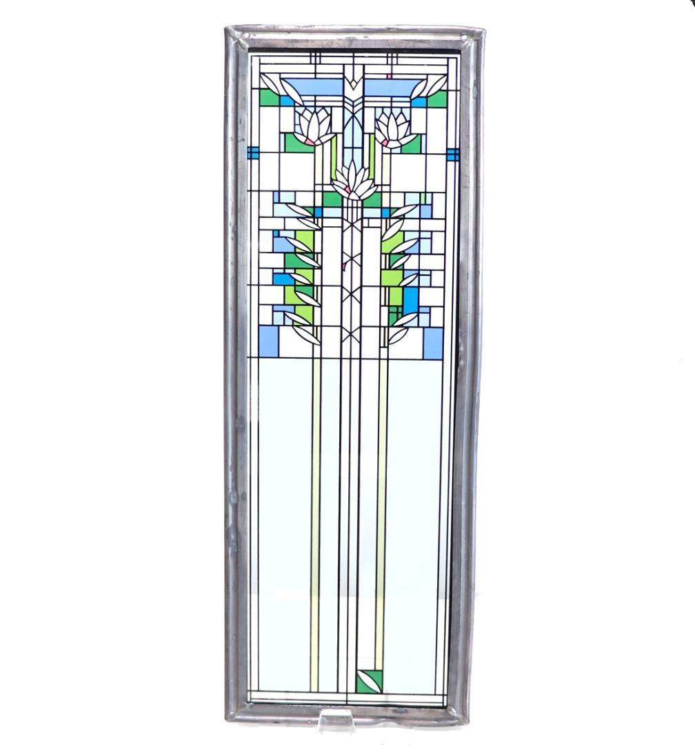 フランク・ロイド・ライト ヴィンテージ ステンドグラス 睡蓮 華 縦型 大型