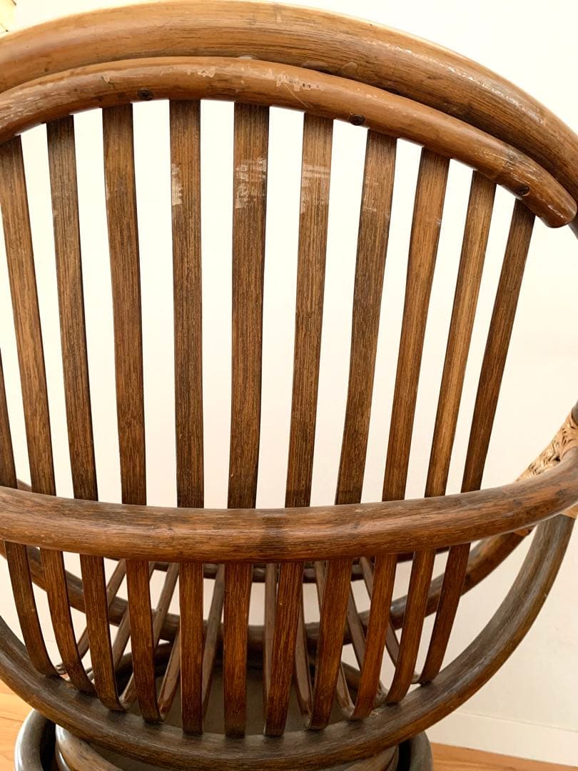 アジアン　レトロ 回転式ラタンチェア 360度回転