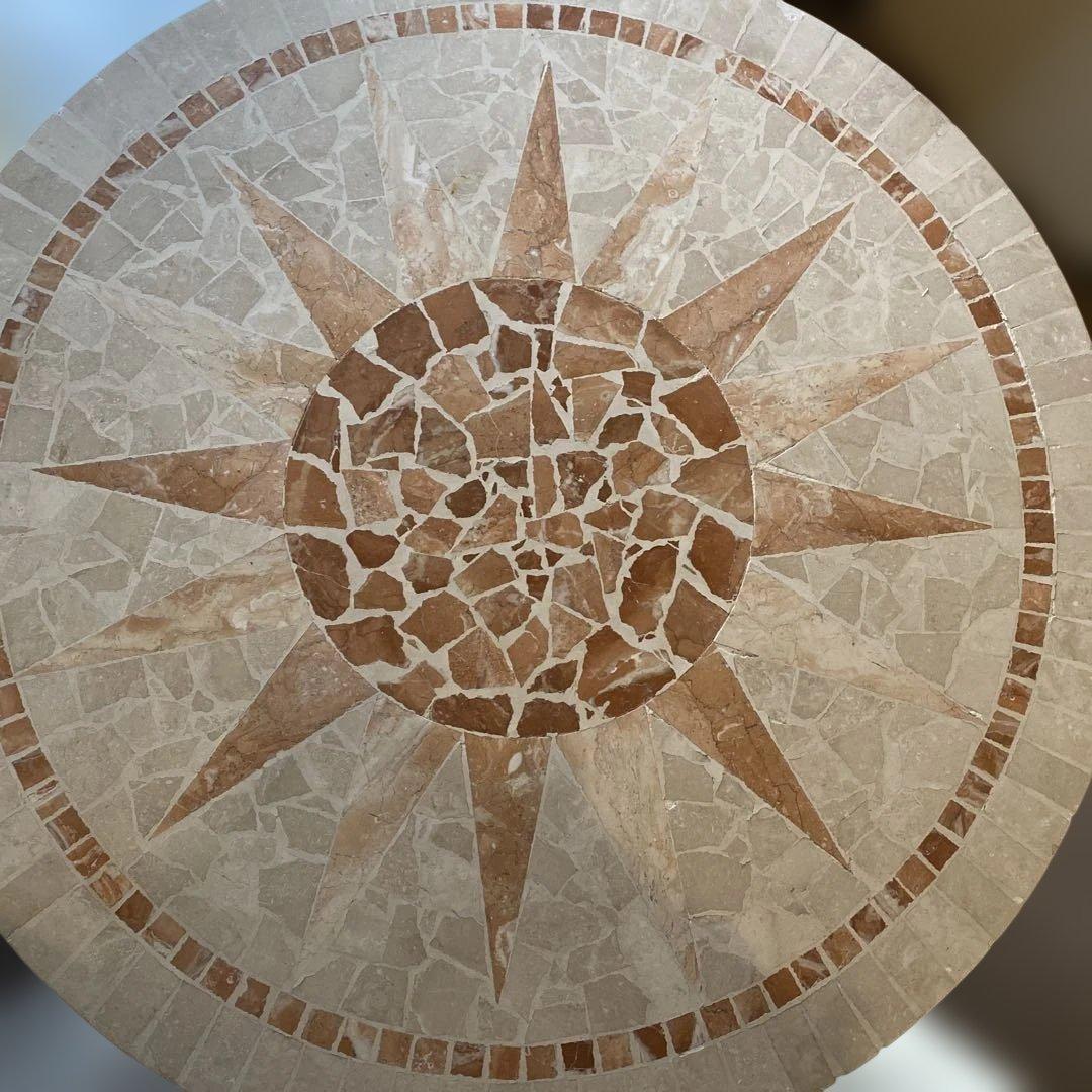 訳あり　タイルモザイク ガーデンテーブル アンティーク ディスプレイ　丸テーブル