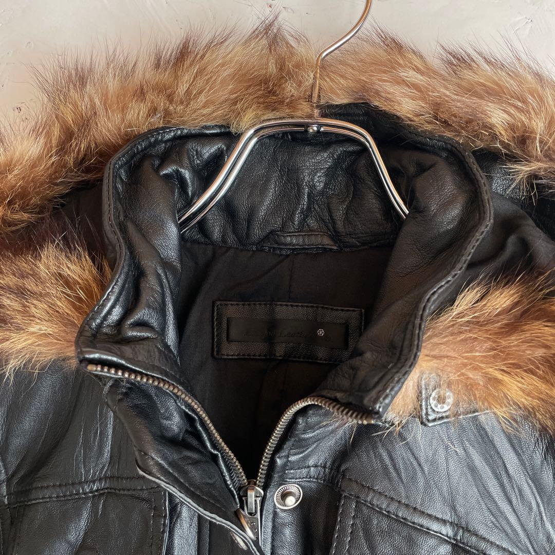 【Liugoo Leathers】y2k ファーフード付きラムレザージャケット