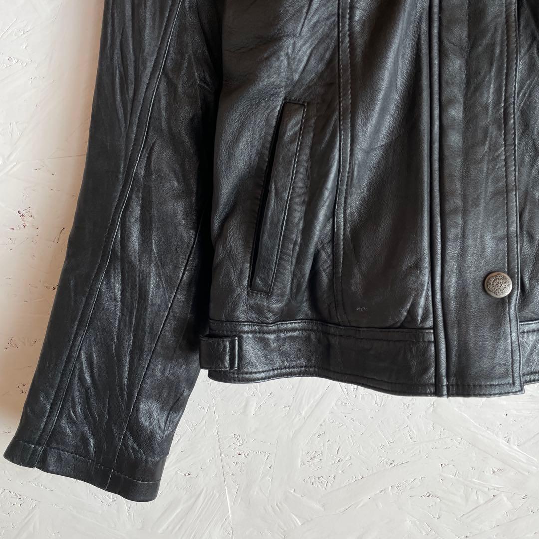 【Liugoo Leathers】y2k ファーフード付きラムレザージャケット