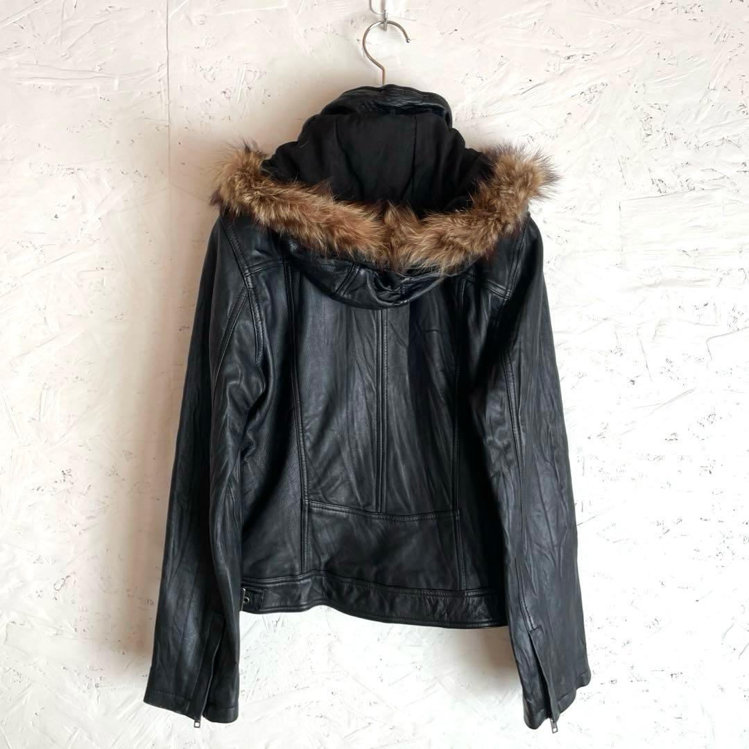 【Liugoo Leathers】y2k ファーフード付きラムレザージャケット