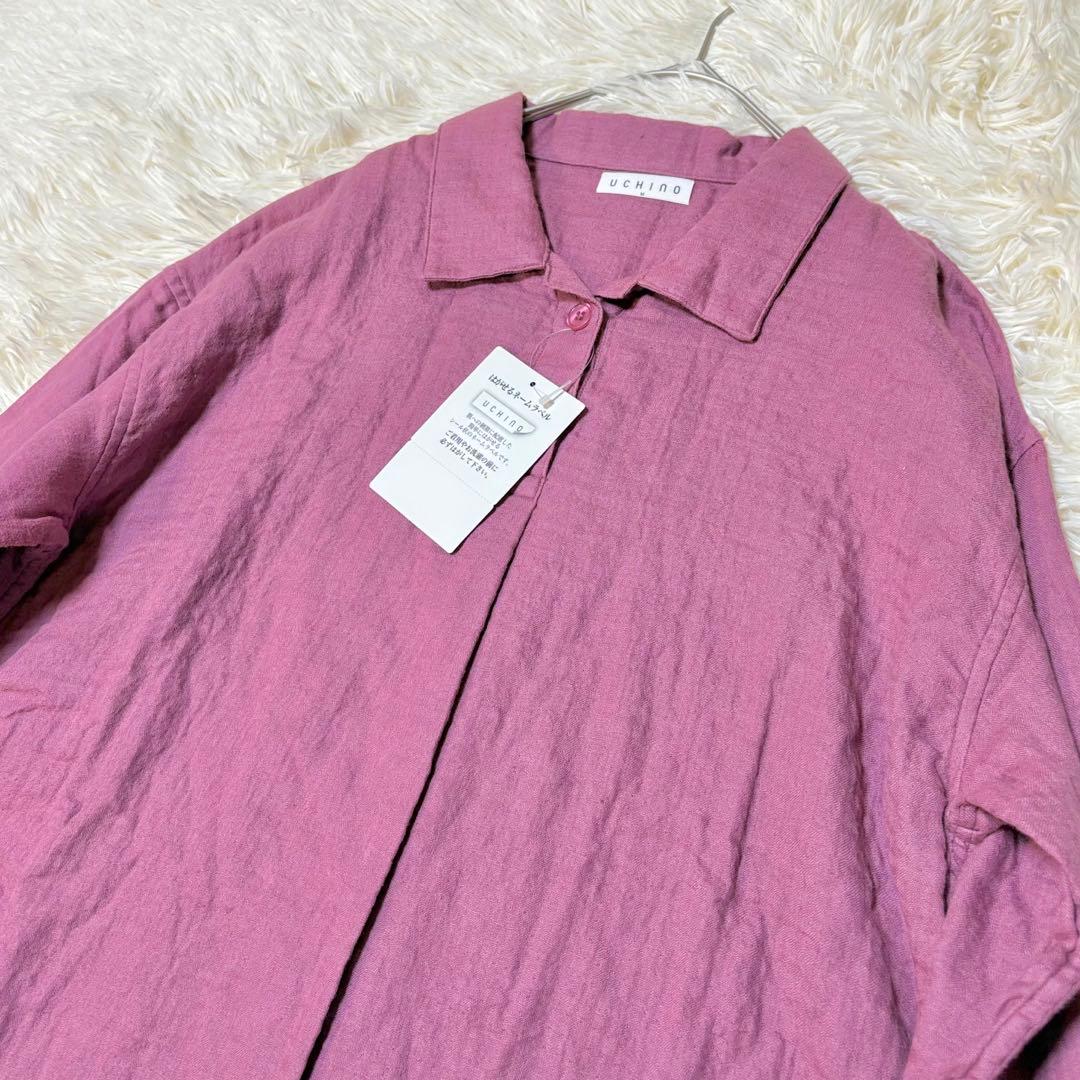 新品　UCHINOウチノ　マシュマロガーゼ　 シャツワンピース　ダークピンク　M