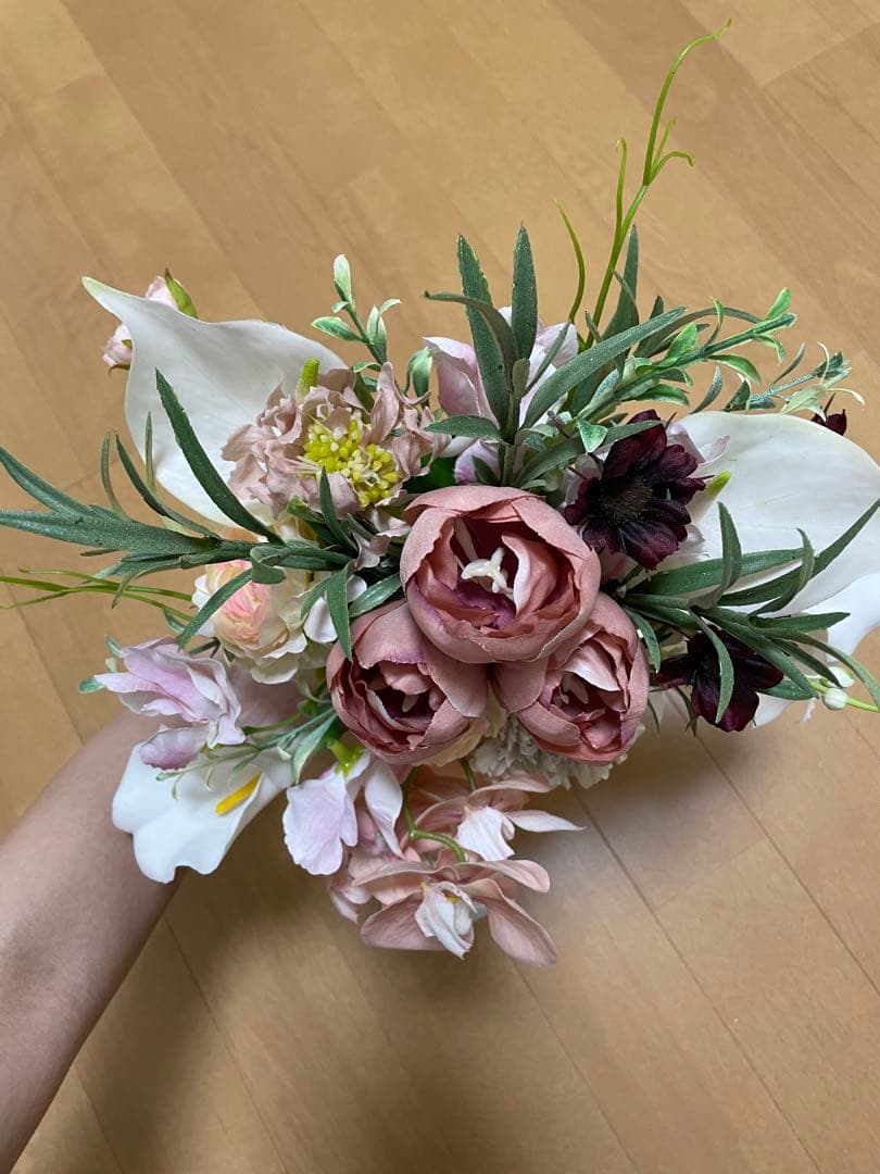 アーティシャルフラワー ブーケ&ブートニア　くすみピンク系　韓国風　結婚式