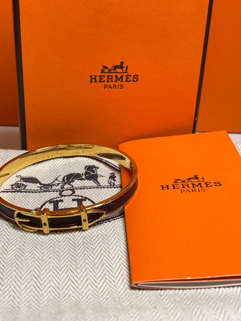 【極美品】HERMES ベルトモチーフ バングル ブラウン×ゴールド