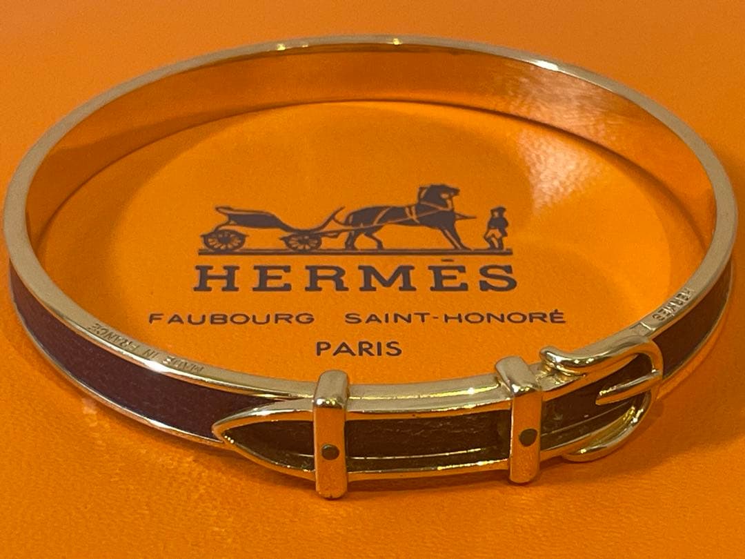 【極美品】HERMES ベルトモチーフ バングル ブラウン×ゴールド