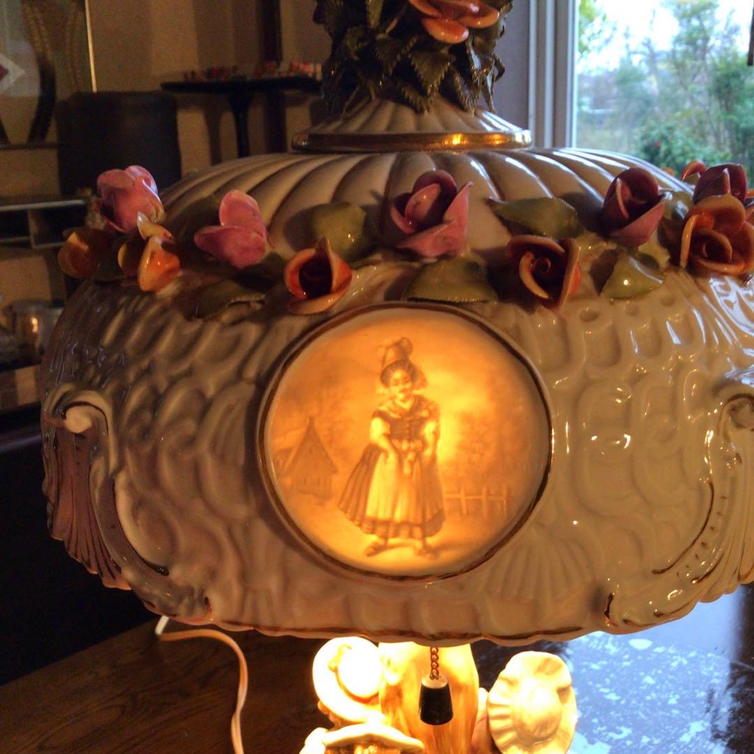 旧東ドイツ王冠マーク アンティークランプ シェイード　フィリギン　人形　照明