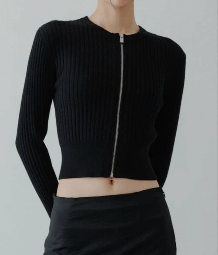 ビオトープ zip リブ ショートカーディガン ニット wool