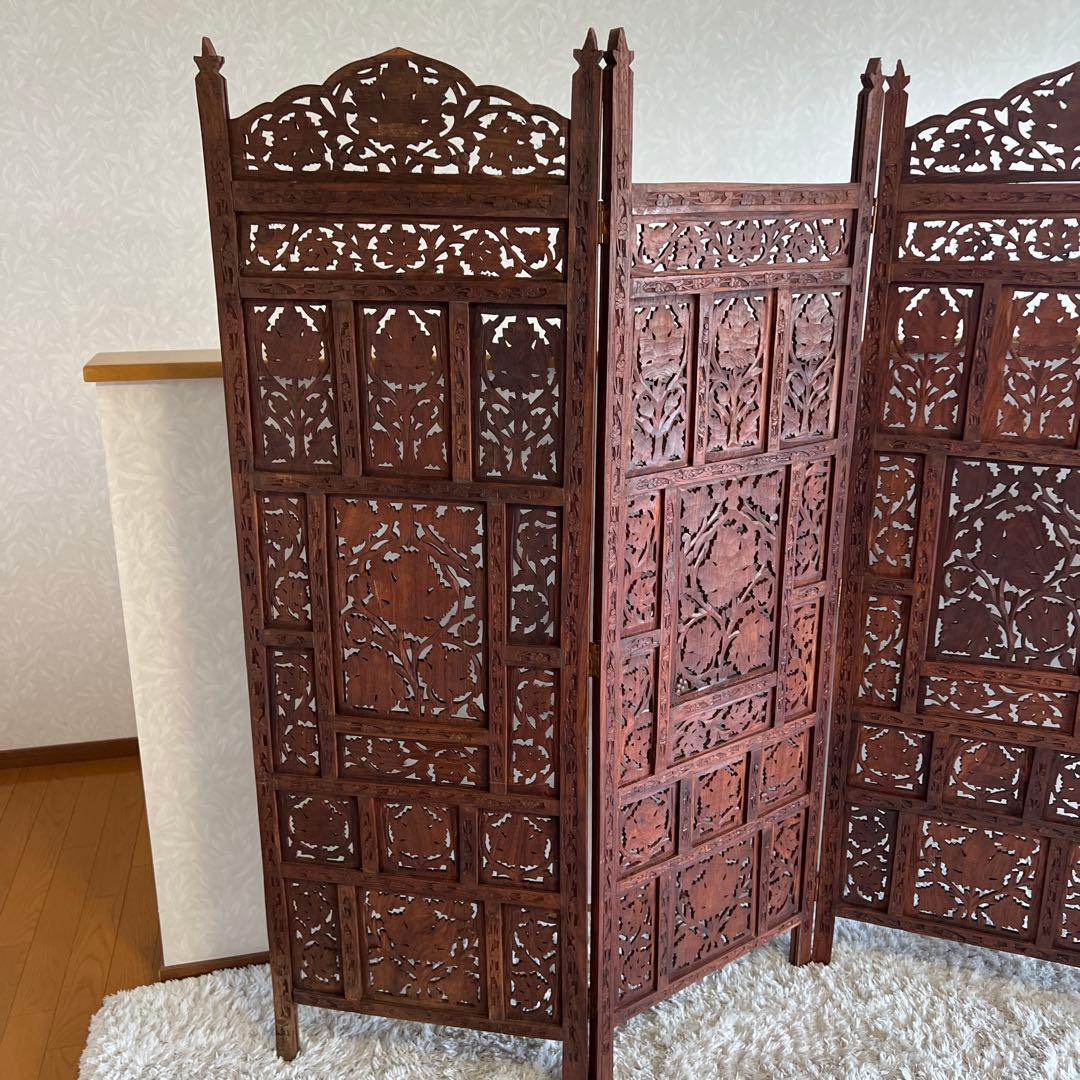 アジアン家具 彫り アンティーク パーテーション 木製 衝立 vintage