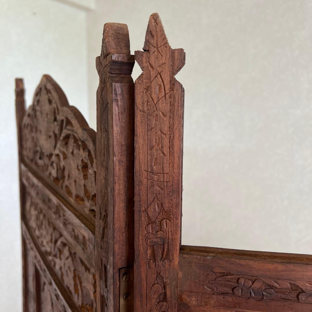 アジアン家具 彫り アンティーク パーテーション 木製 衝立 vintage