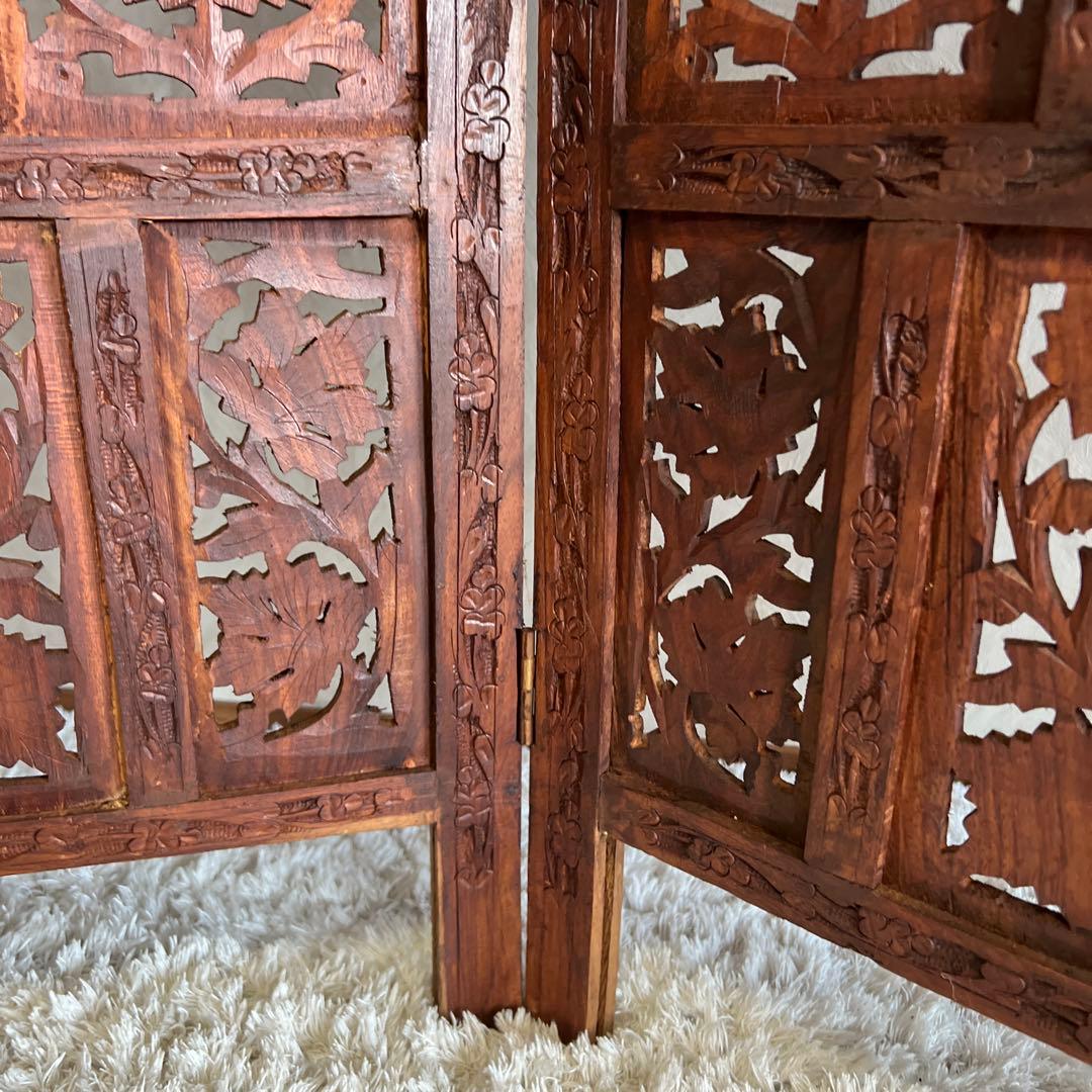 アジアン家具 彫り アンティーク パーテーション 木製 衝立 vintage