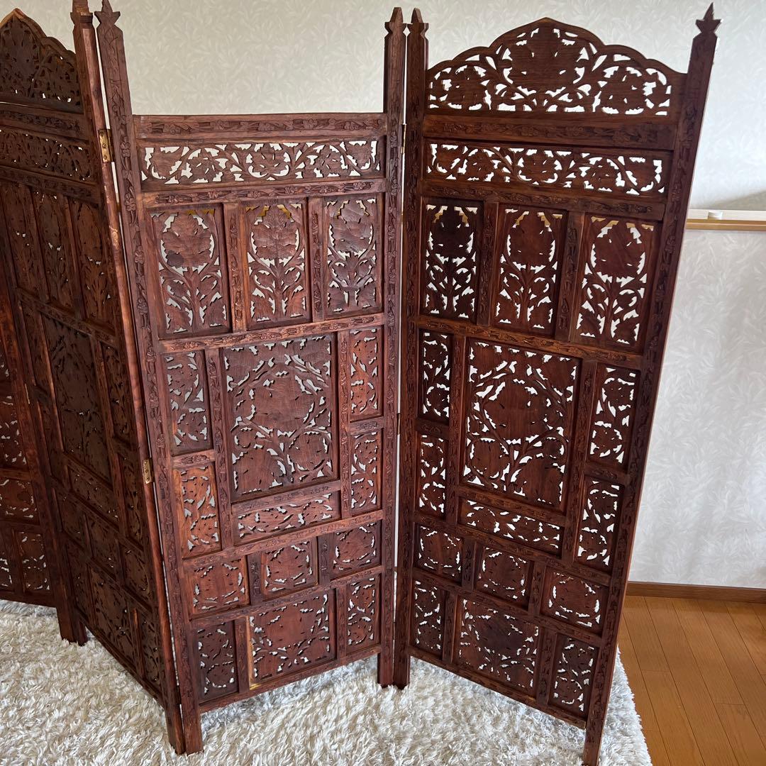 アジアン家具 彫り アンティーク パーテーション 木製 衝立 vintage