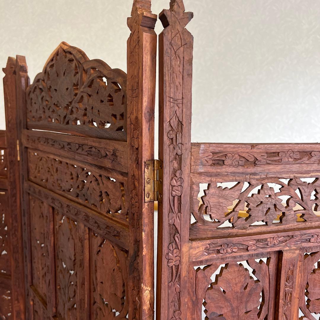 アジアン家具 彫り アンティーク パーテーション 木製 衝立 vintage