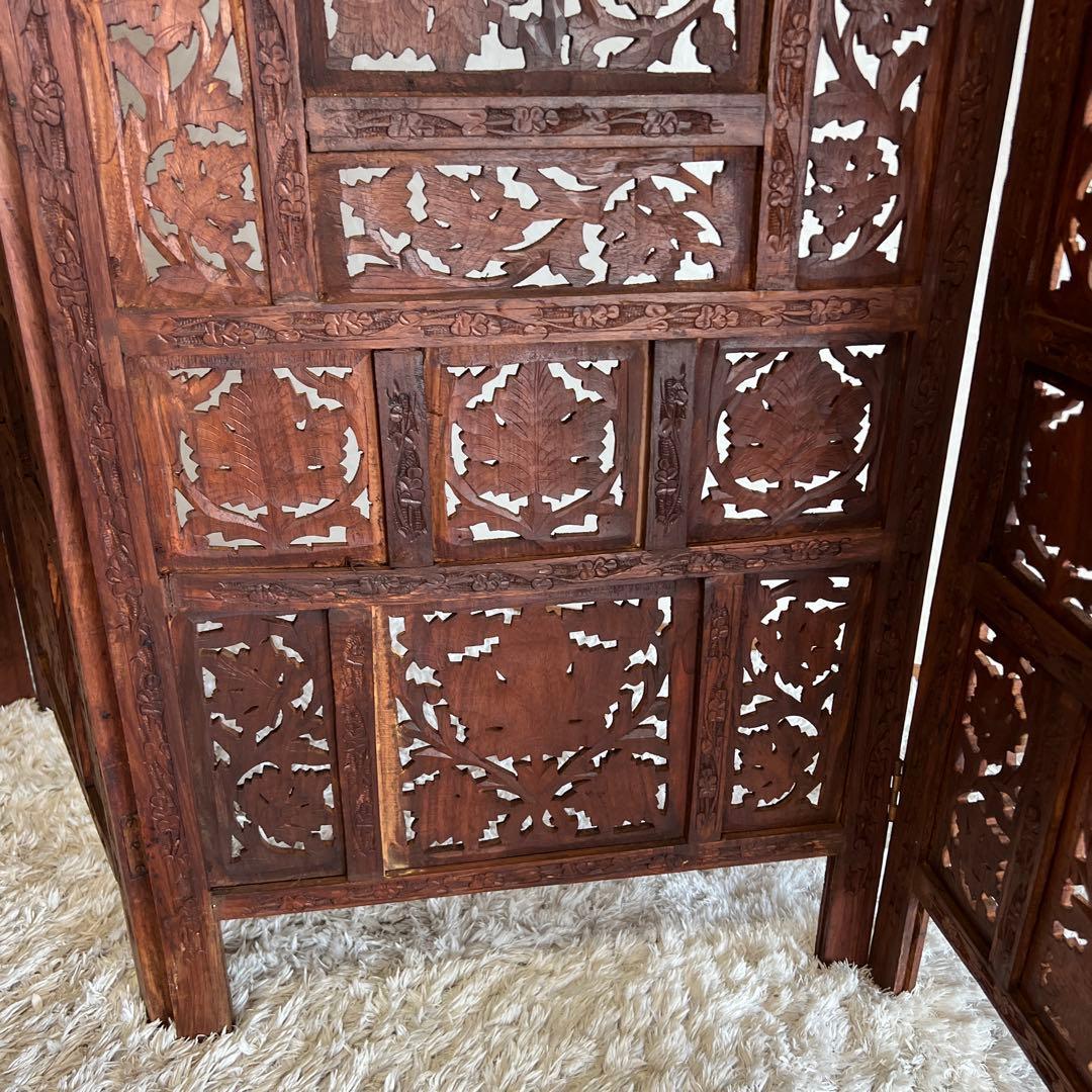 アジアン家具 彫り アンティーク パーテーション 木製 衝立 vintage