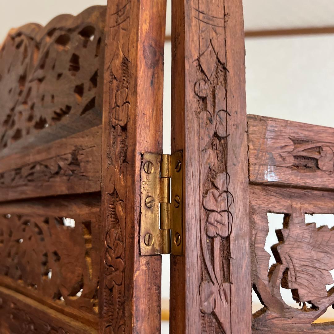 アジアン家具 彫り アンティーク パーテーション 木製 衝立 vintage