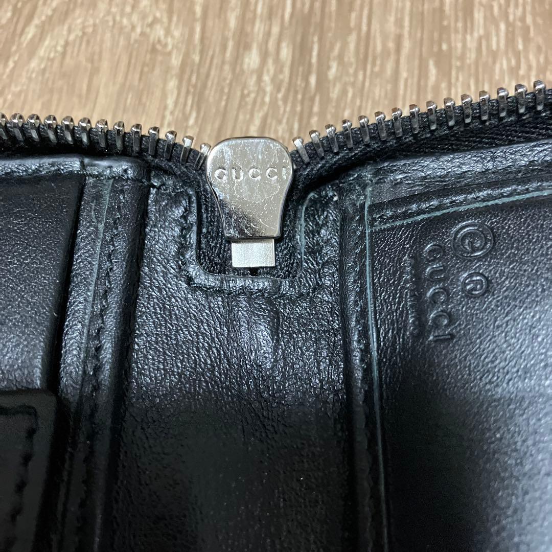 美品✨グッチ　長財布　ラウンドファスナー　オーガナイザー　マイクロ　シマ　黒