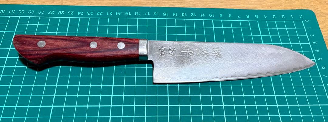 堺業平 青紙三層 牛刀 包丁 刃渡り16.5cm 波紋あり 研ぎ済み