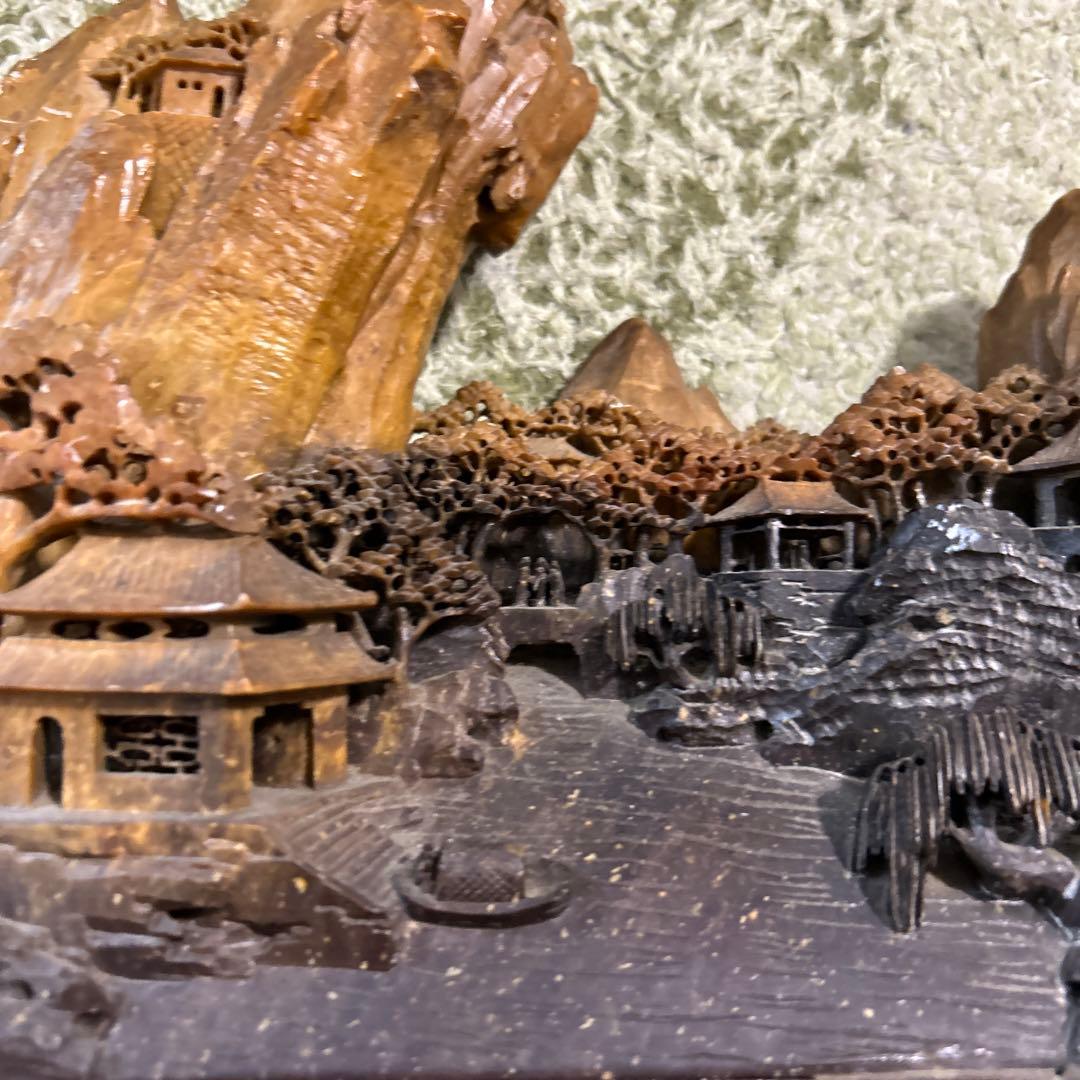 中国美術 中国古玩 時代物 古美術品　山水刻石　彫刻置物オブジェ