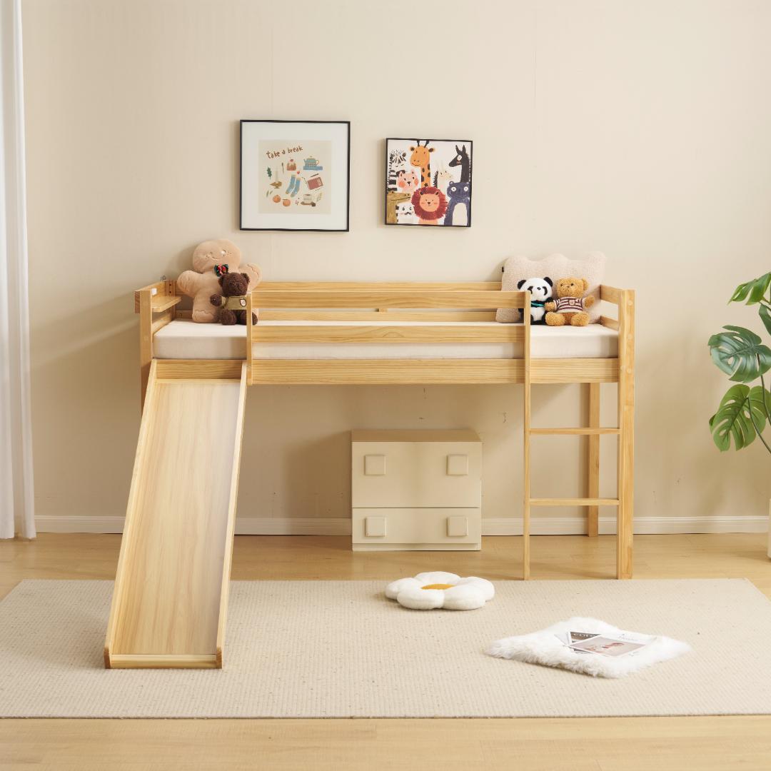 タイムセール！ロフトベッド　階段・滑り台付き　シングルサイズ　NATURAL