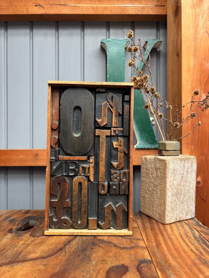 アメリカ ビンテージ スタンプ ディスプレイ 木製 置物 古道具