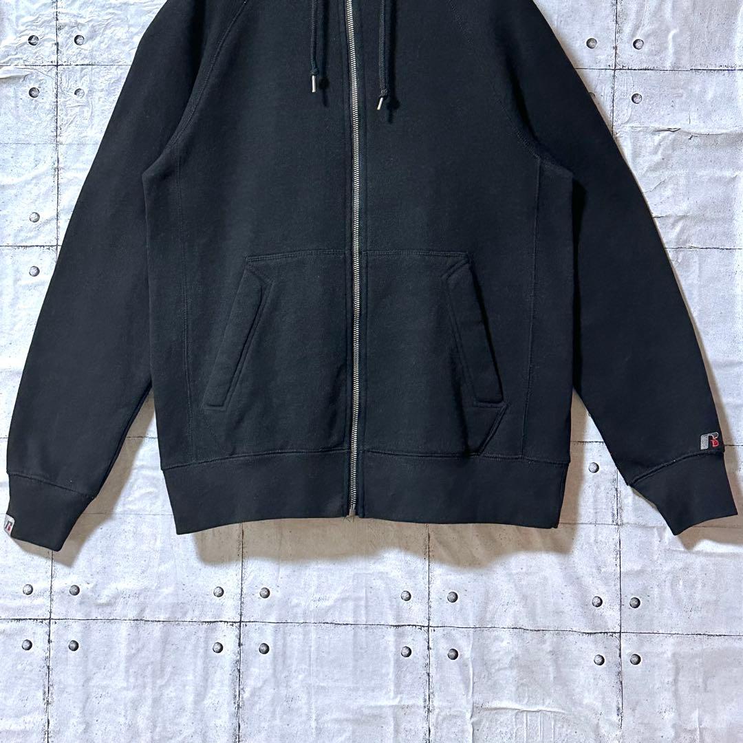 古着 ラッセルアスレチック ジップパーカー 無地 スウェット 刺繍 裏起毛 黒