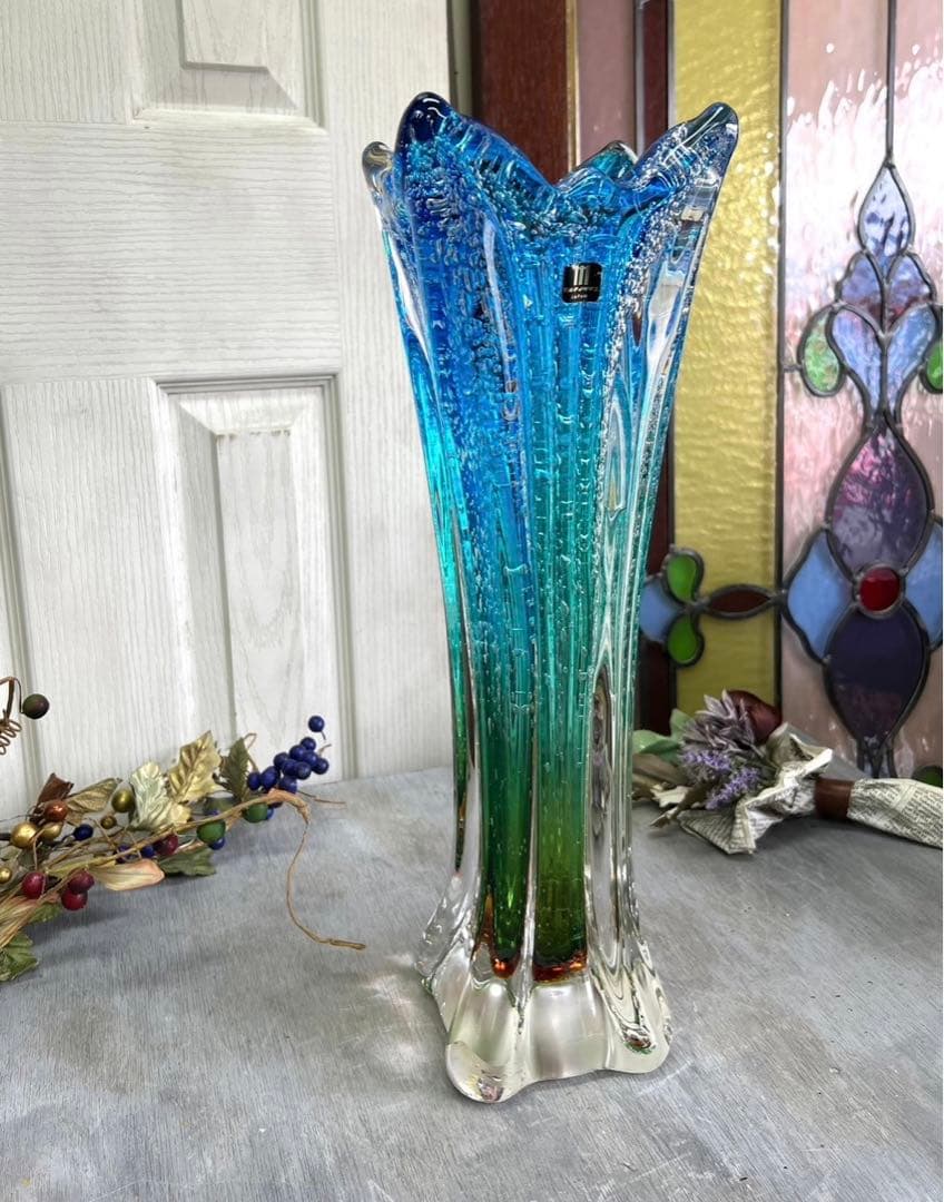 bob＊マルティガラス 花瓶 45cm 重圧 気泡 インテリア 置物