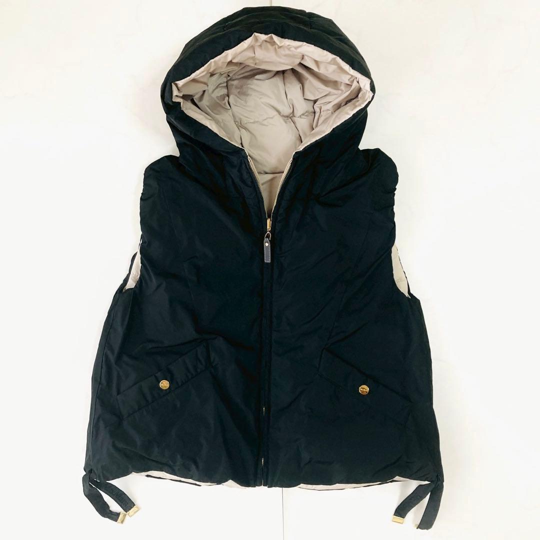 マックスマーラ　キューブ　リバーシブル　ダウンジレ　金ボタン　ロゴ刺繍　40