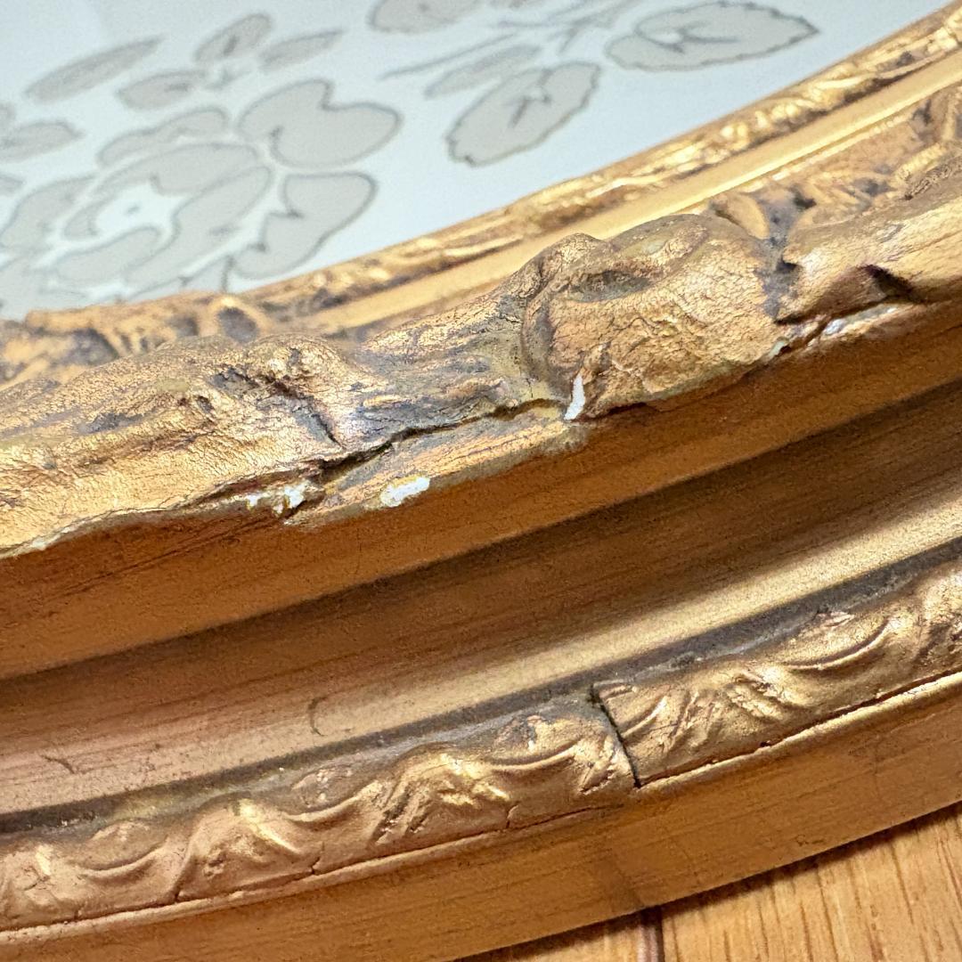 ウォールミラー アンティーク ゴールド装飾 楕円形 壁掛け鏡 レトロ 現状品