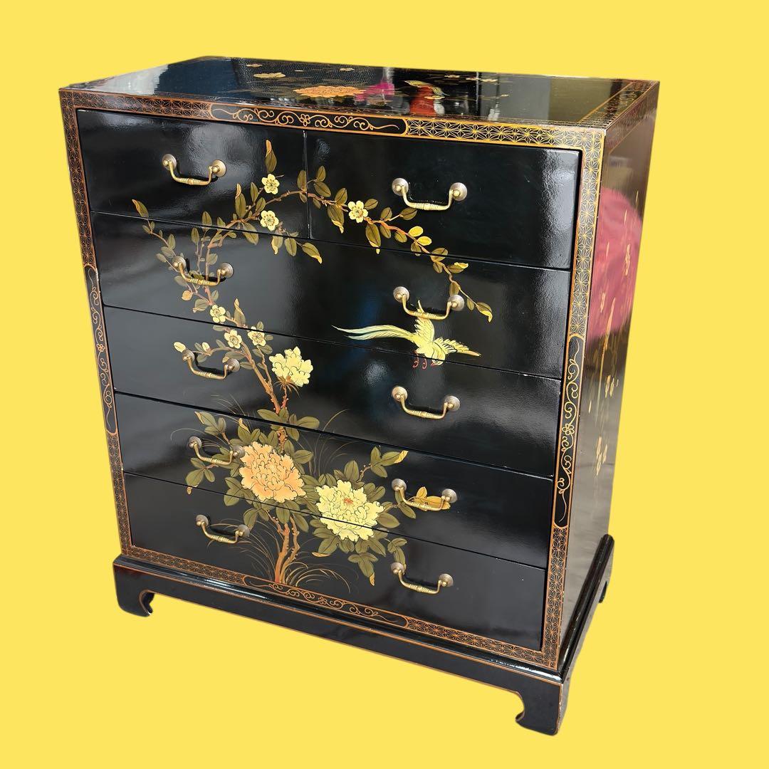 蒔絵花鳥図 漆塗箪笥 韓国 中国 唐木 螺鈿 象嵌 漆 キャビネット タンス