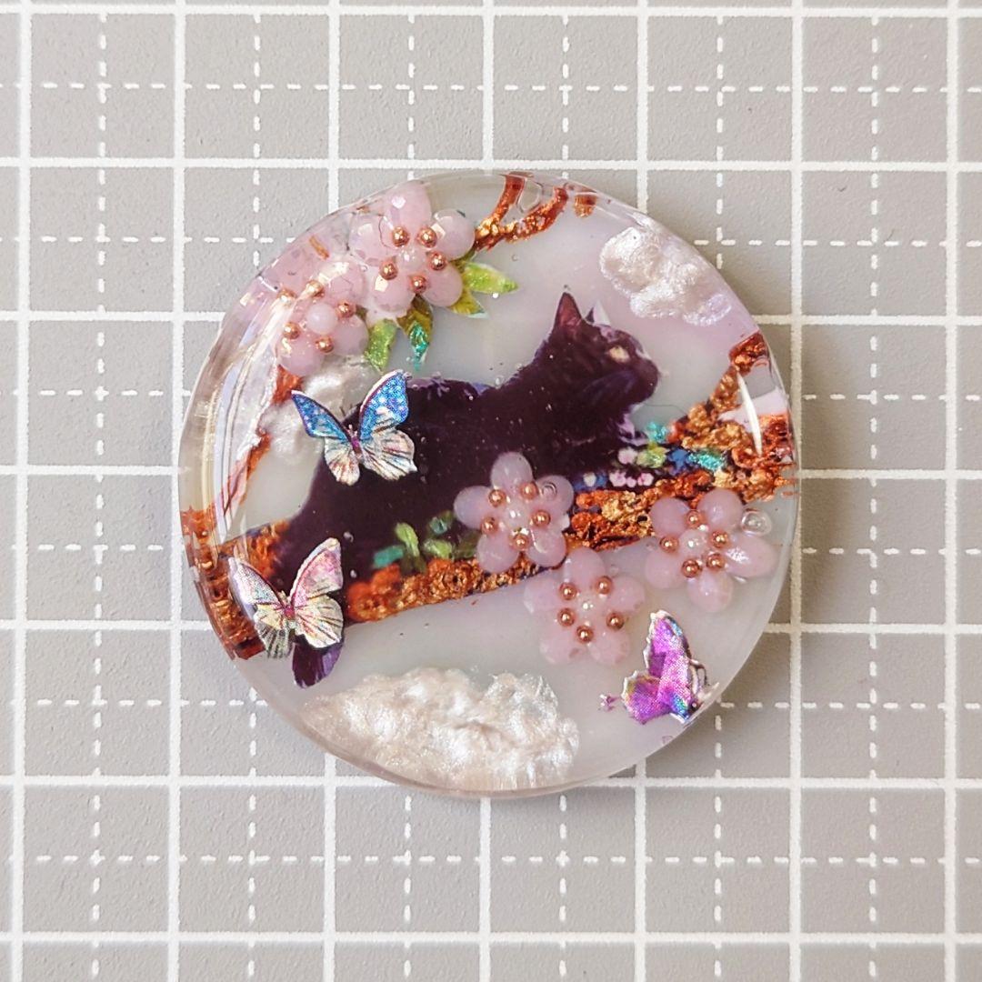 レジン　猫　ヘアゴム　ブローチ　ポニーフック　No.455