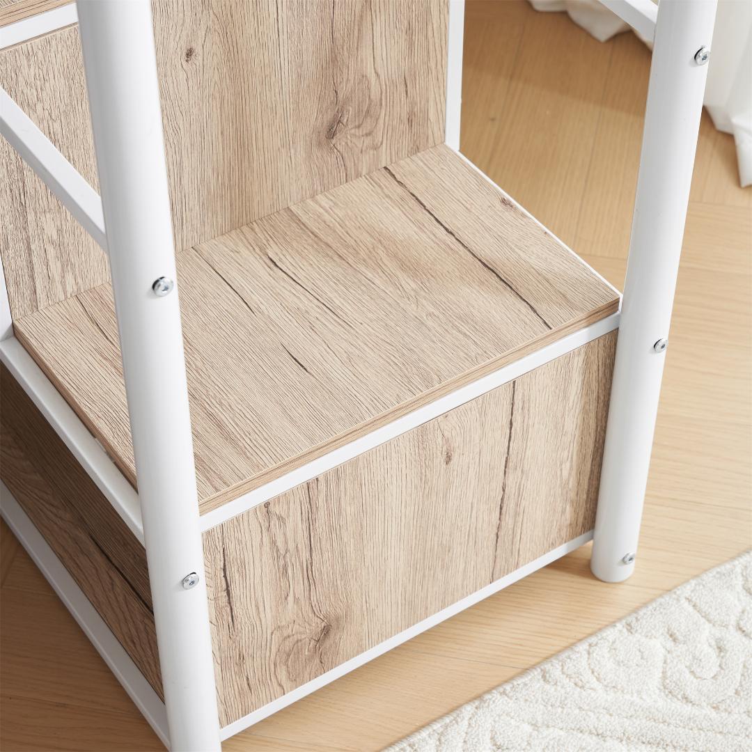 新作 ホワイト　ロフトベッド 片側手すり付き 収納付き パイプベッド