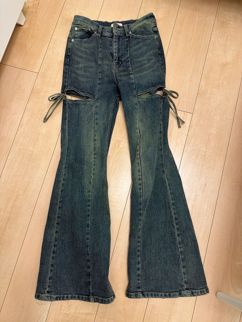 RESEXXY カットアウトリボンデニムパンツ ブルー S